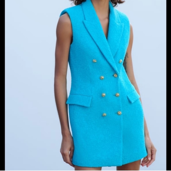 NWT Zara * Textured Tweed Vest Waistcoat Blazer Dress - Picture 9 of 15
